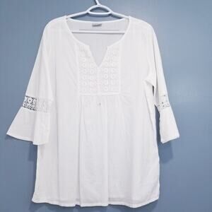 Laura Torelli Classic Bell Sleeves Crochet Embroidered Blouse